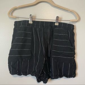 Black and white striped high waisted shorts